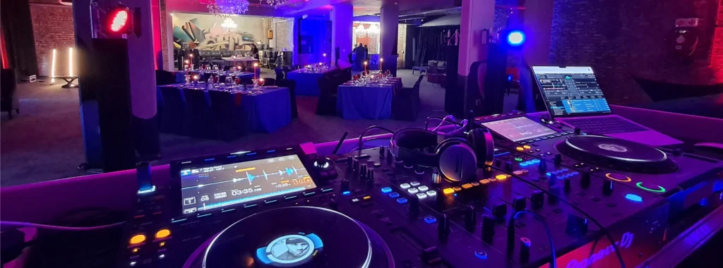 DJ setup in front of the Equisoft dinner DJ setup in front of the Equisoft dinner